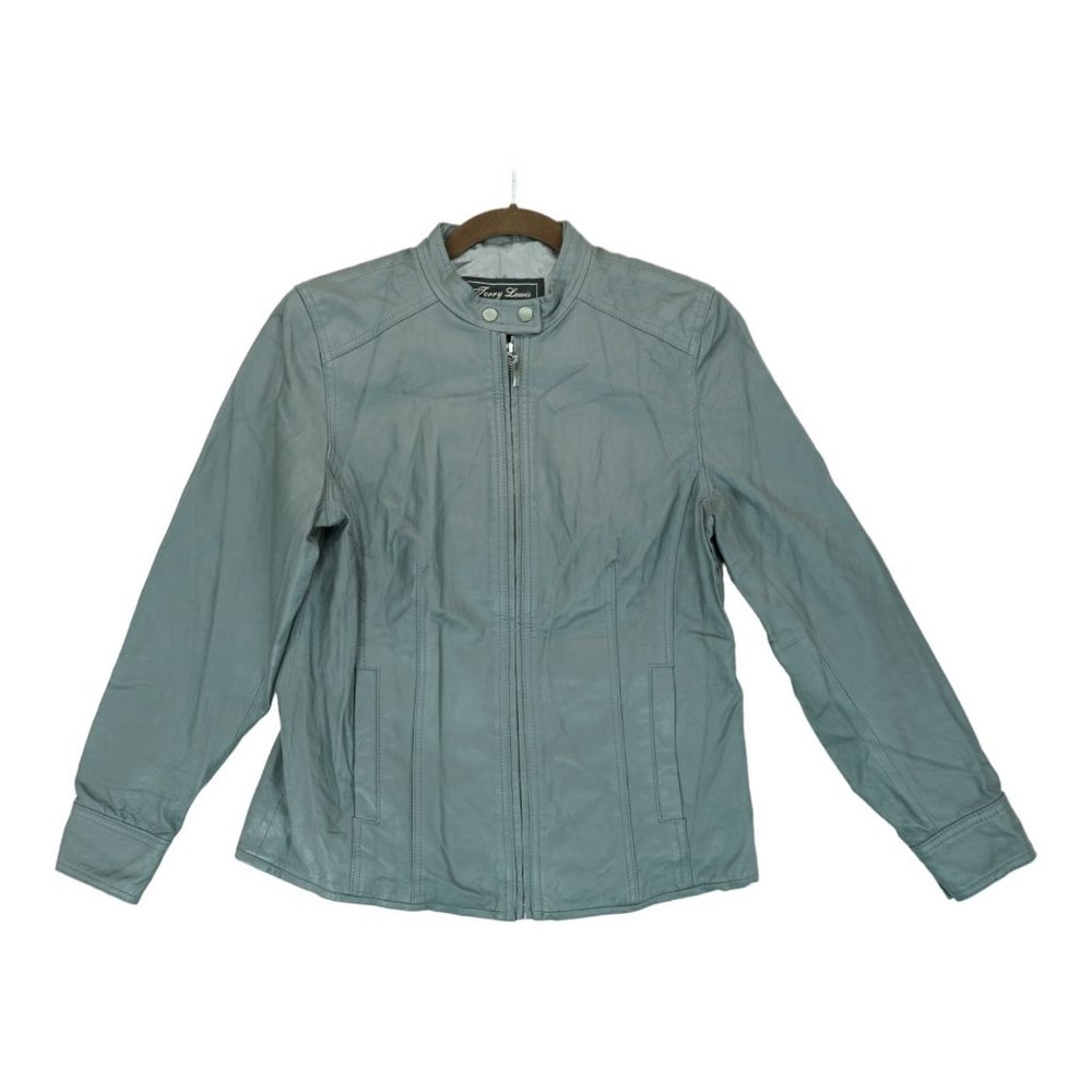 Womens Terry Lewis CLASSIC Luxuries Genuine Leather Gray Size XS Jacket Full Zip